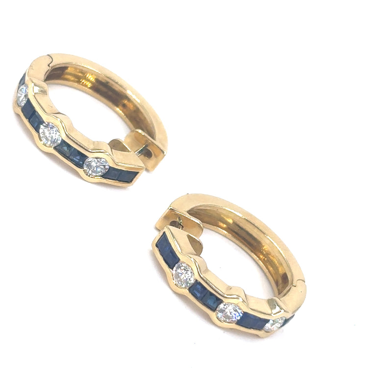 Women’s 18ct Yellow Gold Diamond Sapphire Cuff Hoop Earrings - 0.60ct - Hyman’s Jewellers