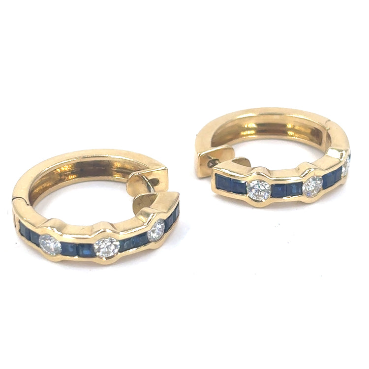 Women’s 18ct Yellow Gold Diamond Sapphire Cuff Hoop Earrings - 0.60ct - Hyman’s Jewellers