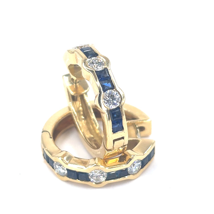 Women’s 18ct Yellow Gold Diamond Sapphire Cuff Hoop Earrings - 0.60ct - Hyman’s Jewellers