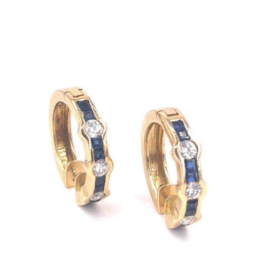 Women’s 18ct Yellow Gold Diamond Sapphire Cuff Hoop Earrings - 0.60ct - Hyman’s Jewellers