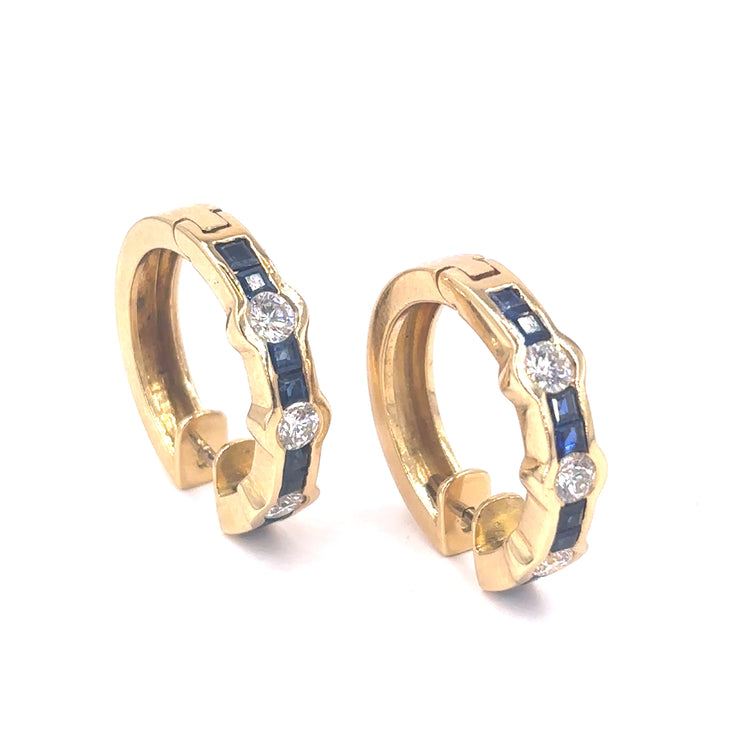 Women’s 18ct Yellow Gold Diamond Sapphire Cuff Hoop Earrings - 0.60ct - Hyman’s Jewellers