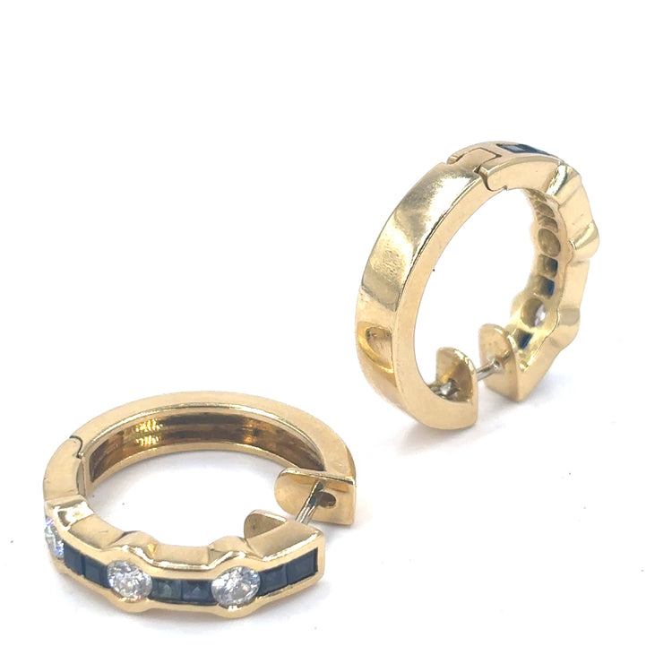 Women’s 18ct Yellow Gold Diamond Sapphire Cuff Hoop Earrings - 0.60ct - Hyman’s Jewellers