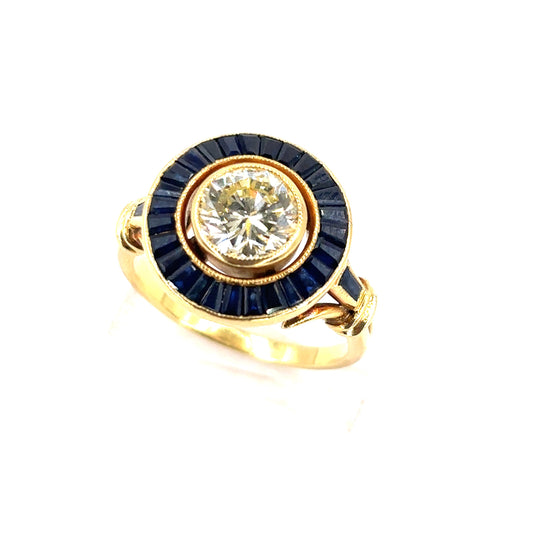 Women’s 18ct Yellow Gold Diamond Sapphire Ring - 5.6g 1.20ct - Hyman’s Jewellers
