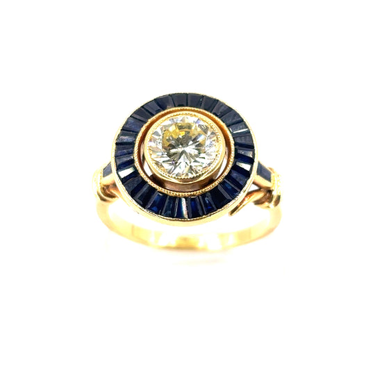 Women’s 18ct Yellow Gold Diamond Sapphire Ring - 5.6g 1.20ct - Hyman’s Jewellers
