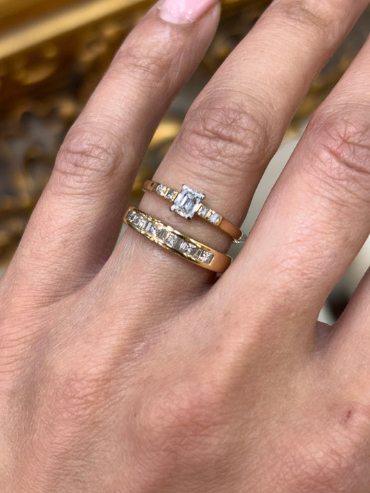 Women’s 18ct Yellow Gold Diamond Wedding Ring Set with Emerald Cut Diamond - 5.7g 0.70ct - Hyman’s Jewellers