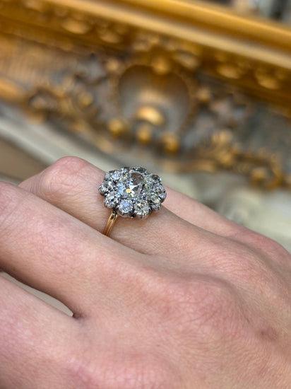 Women’s 18ct Yellow Gold Miners Cut Diamond Flower Ring - 3.5ct - Hyman’s Jewellers