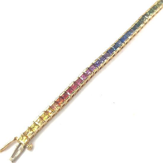 Women’s 18ct Yellow Gold Multi Coloured Sapphire Bracelet - Hyman’s Jewellers
