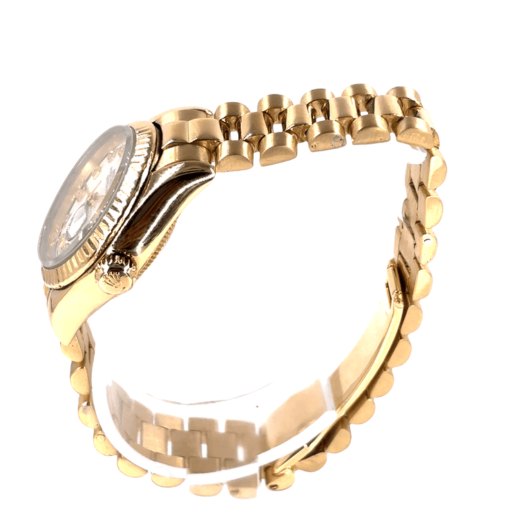 Women’s 18ct Yellow Gold Rolex Datejust Diamond Watch with Mother Of Pearl Dial Diamond Dot - 26mm - Hyman’s Jewellers