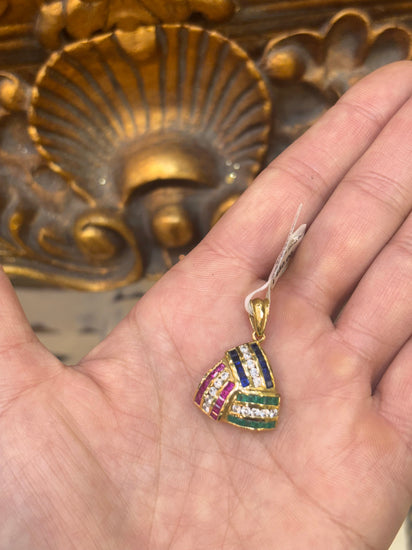 Women’s 18ct Yellow Gold Ruby Emerald Sapphire Diamond Pendant - Hyman’s Jewellers