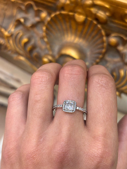 Womens 925 Silver Pandora Princess Cut Cz Halo Ring - Hyman’s Jewellers