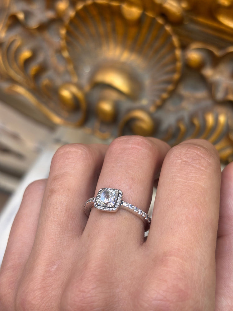 Womens 925 Silver Pandora Princess Cut Cz Halo Ring - Hyman’s Jewellers