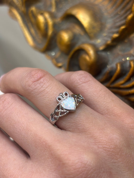 Women’s 925 Sterling Silver Celtic Openwork Heart Lab Opal Ring - Hyman’s Jewellers