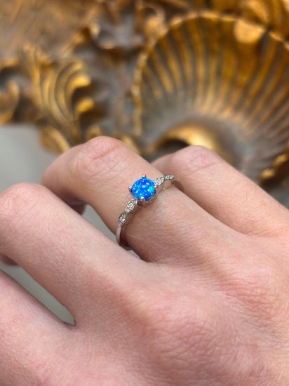Women’s 925 Sterling Silver Deep Blue Lab Opal Ring - Hyman’s Jewellers