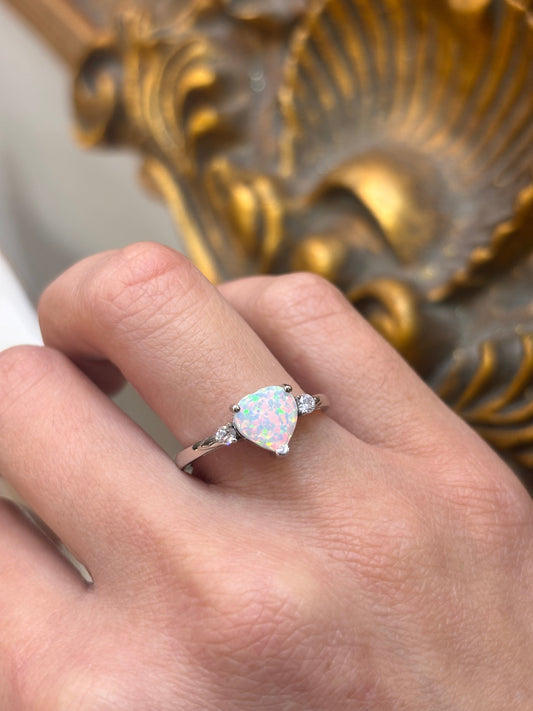 Women’s 925 Sterling Silver Heart Cut Lab Opal Ring - Hyman’s Jewellers