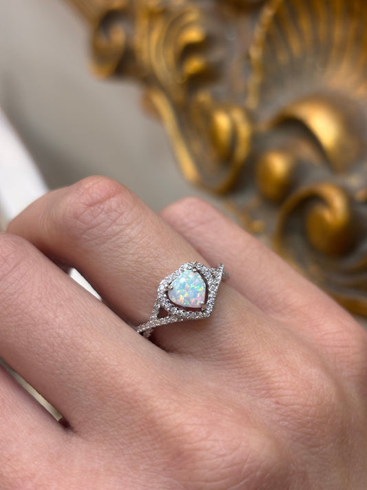Women’s 925 Sterling Silver Heart Cut Lab Opal Ring - Hyman’s Jewellers