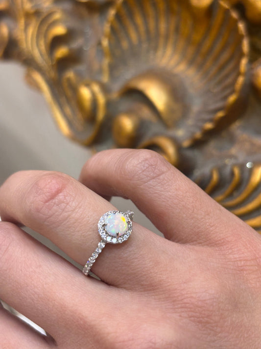 Women’s 925 Sterling Silver Round Cut Lab Opal Ring - Hyman’s Jewellers