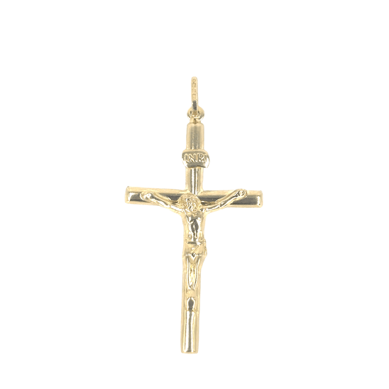 Women’s 9ct Classic Yellow Gold Hollow INRI Crucifix Pendant - 1.2g 4.2cm - Hyman’s Jewellers
