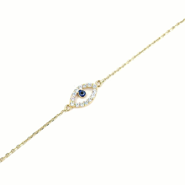 Women's 9ct CZ & Vivid Blue Glass "Evil Eye" Yellow Gold Chain Bracelet - Hyman’s Jewellers