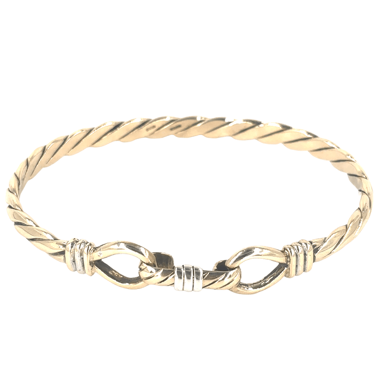 Women’s 9ct Elegant Hook Eye Design Bangle with Yellow Gold Accents - 17.6g - Hyman’s Jewellers