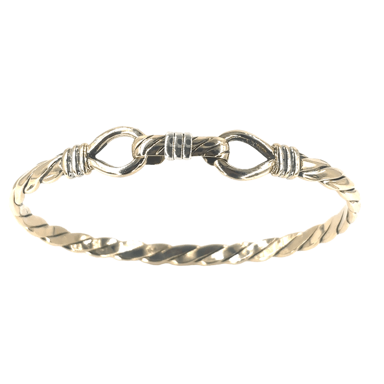 Women’s 9ct Elegant Hook Eye Design Bangle with Yellow Gold Accents - 17.6g - Hyman’s Jewellers