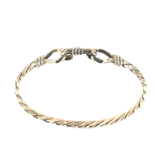 Women’s 9ct Elegant Hook Eye Design Bangle with Yellow Gold Accents - 17.6g - Hyman’s Jewellers