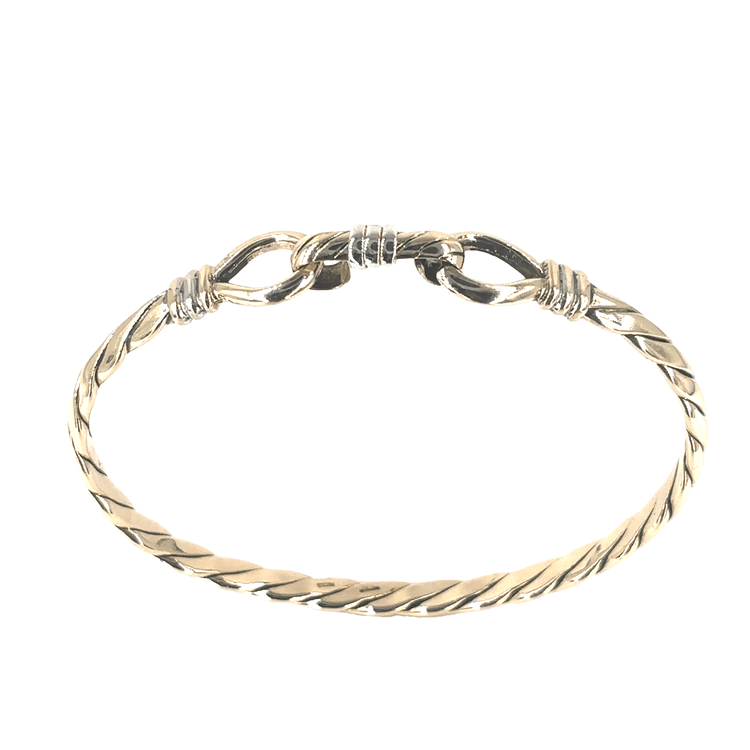 Women’s 9ct Elegant Hook Eye Design Bangle with Yellow Gold Accents - 17.6g - Hyman’s Jewellers