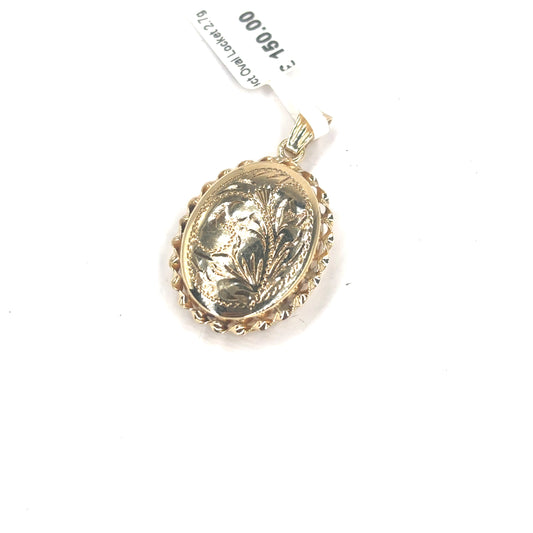Women’s 9ct Engraved Floral Yellow Gold Oval Locket Pendant - 2.7g 2.5cm - Hyman’s Jewellers