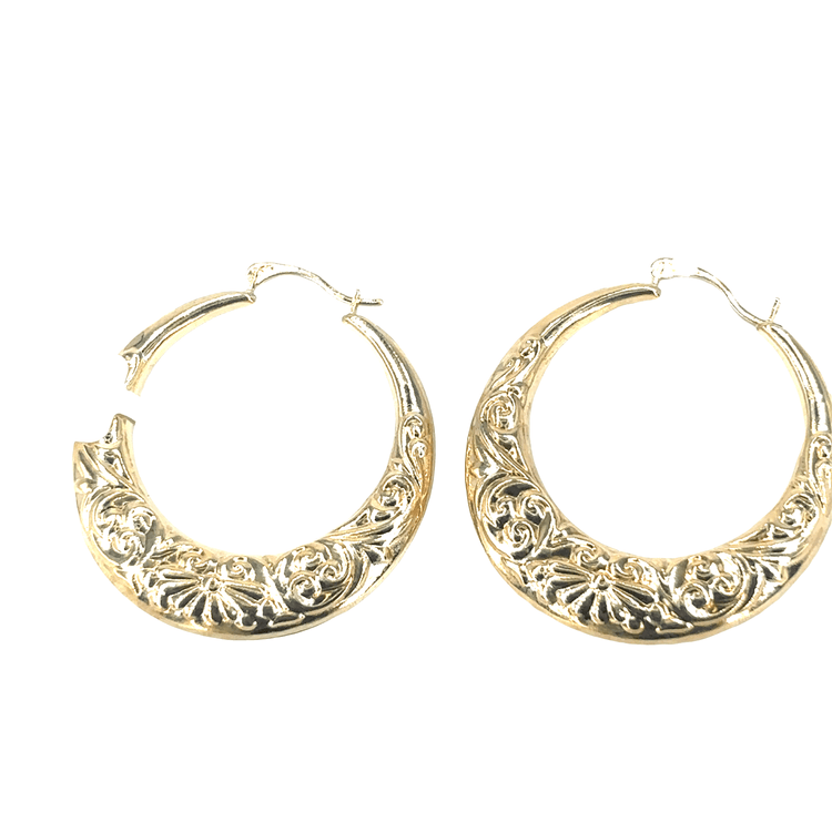 Women’s 9ct Exquisite Yellow Gold Hoop Earrings with Intricate Detailing - 2.2g - Hyman’s Jewellers