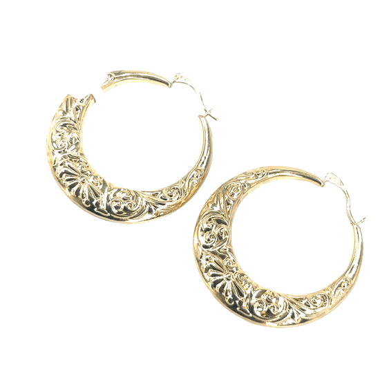 Women’s 9ct Exquisite Yellow Gold Hoop Earrings with Intricate Detailing - 2.2g - Hyman’s Jewellers