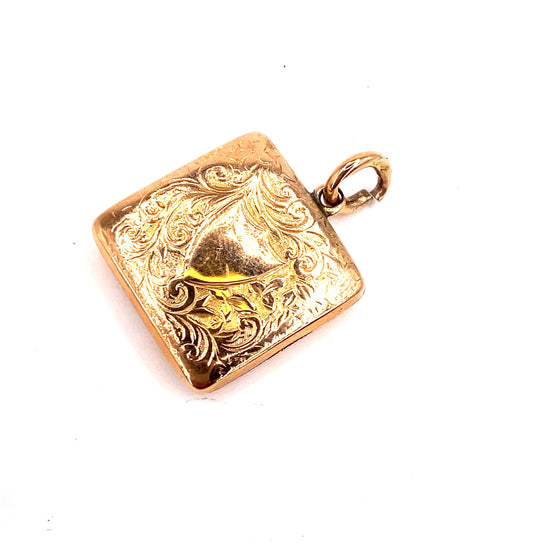 Women’s 9ct Rose Gold Vintage Engraved Square Locket Pendant - Hyman’s Jewellers