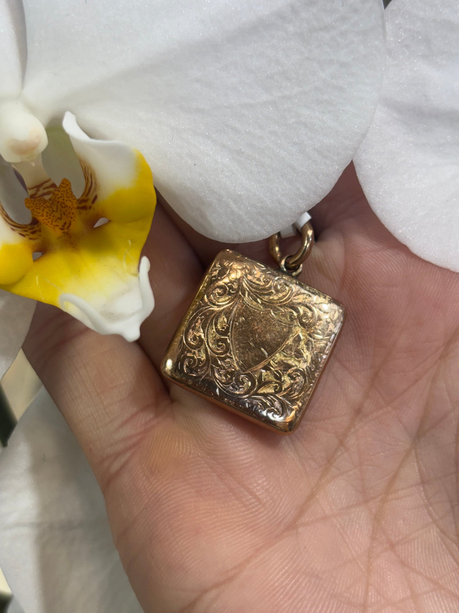 Women’s 9ct Rose Gold Vintage Engraved Square Locket Pendant - Hyman’s Jewellers