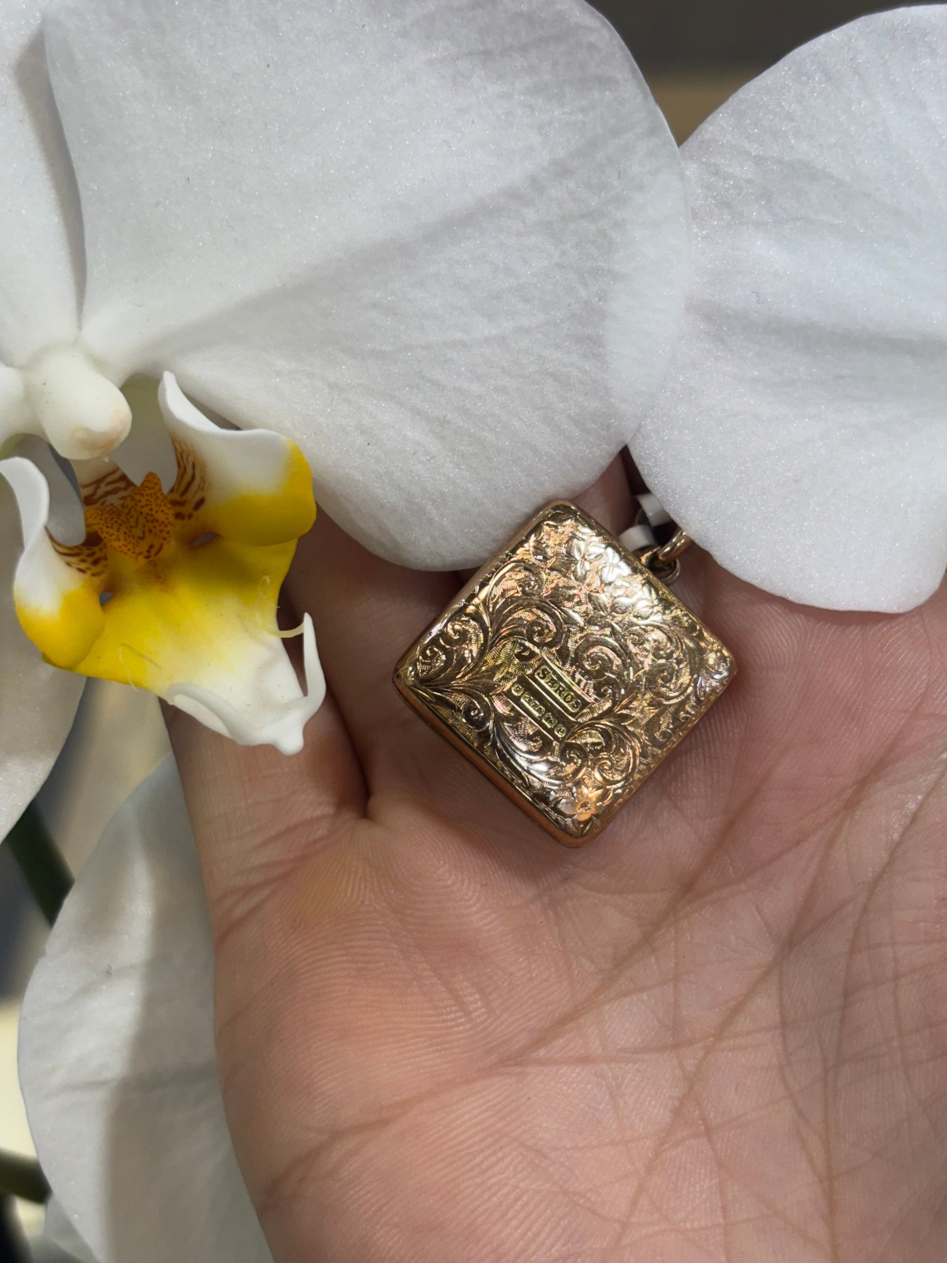 Women’s 9ct Rose Gold Vintage Engraved Square Locket Pendant - Hyman’s Jewellers