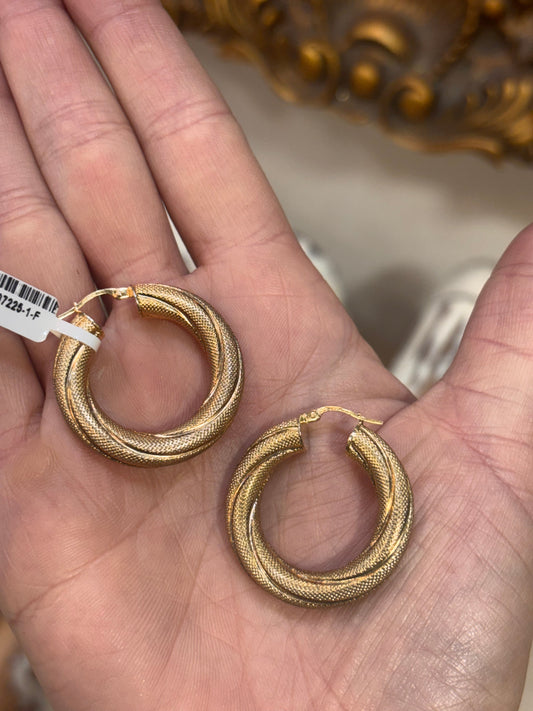 Women’s 9ct Textured Yellow Gold Hoop Earrings - 5.6g - Hyman’s Jewellers