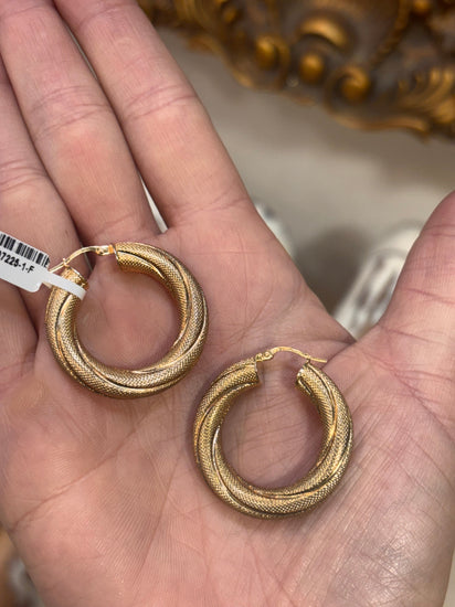 Women’s 9ct Textured Yellow Gold Hoop Earrings - 5.6g - Hyman’s Jewellers