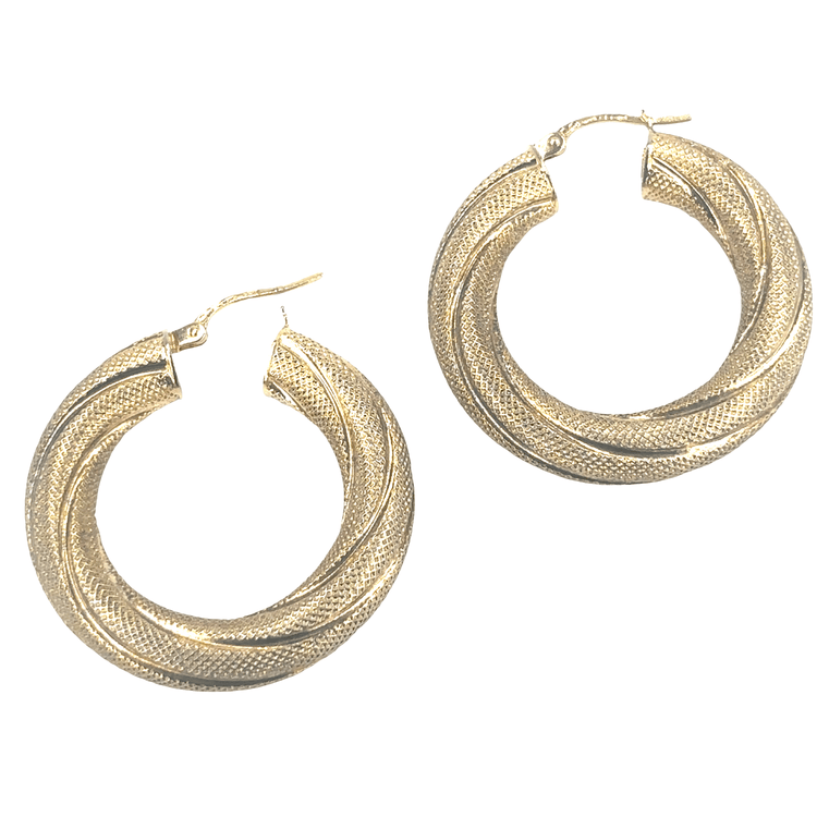 Women’s 9ct Textured Yellow Gold Hoop Earrings - 5.6g - Hyman’s Jewellers