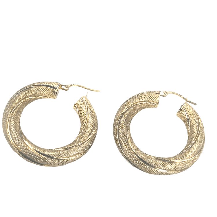 Women’s 9ct Textured Yellow Gold Hoop Earrings - 5.6g - Hyman’s Jewellers