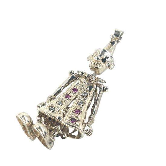 Women’s 9ct Whimsical Gold Clown Pendant with Round Pink White Cz - 4cm 5.7g - Hyman’s Jewellers
