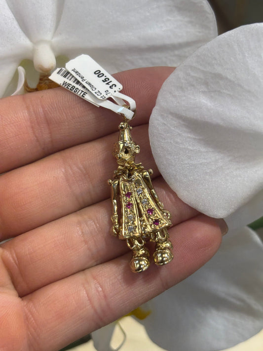 Women’s 9ct Whimsical Gold Clown Pendant with Round Pink White Cz - 4cm 5.7g - Hyman’s Jewellers