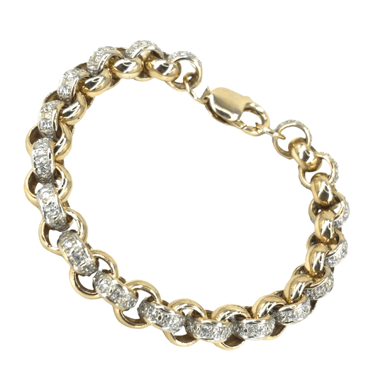 Women’s 9ct White Cz Accented Yellow Gold Chain Bracelet - 32.2g 8.5” - Hyman’s Jewellers