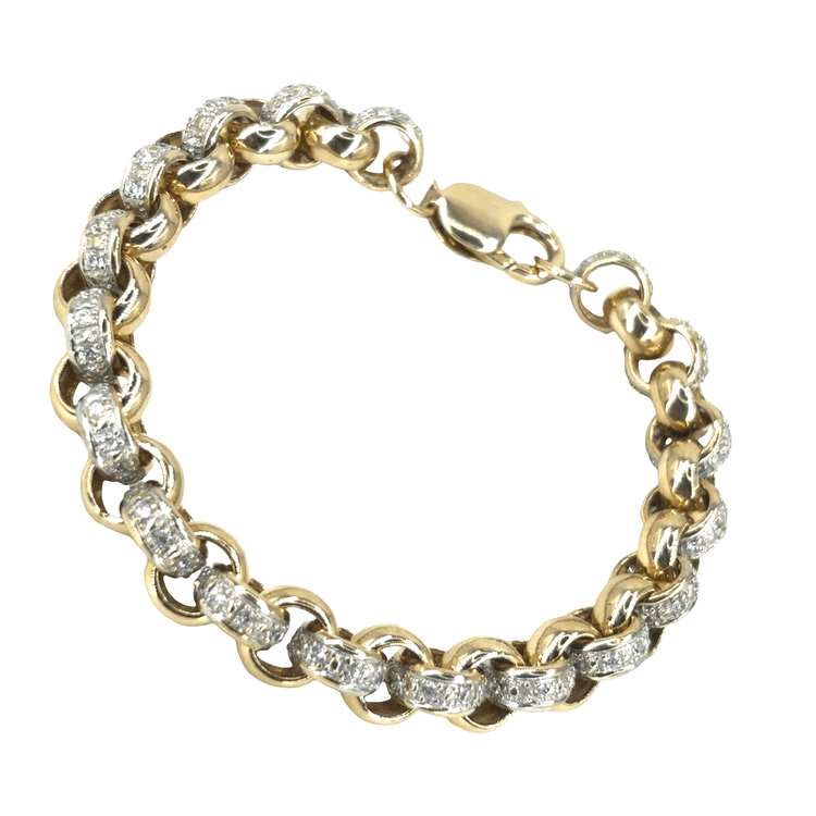 Women’s 9ct White Cz Accented Yellow Gold Chain Bracelet - 32.2g 8.5” - Hyman’s Jewellers