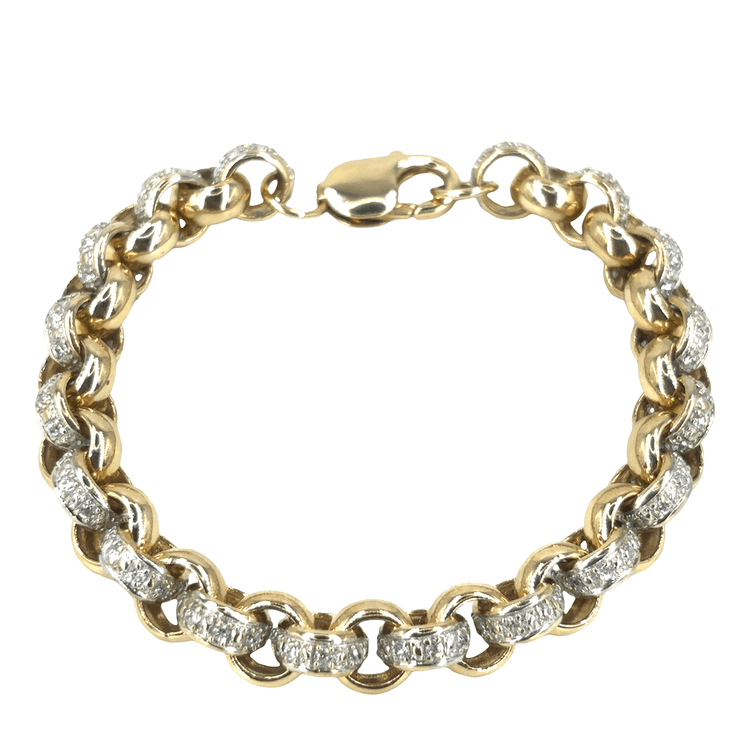 Women’s 9ct White Cz Accented Yellow Gold Chain Bracelet - 32.2g 8.5” - Hyman’s Jewellers