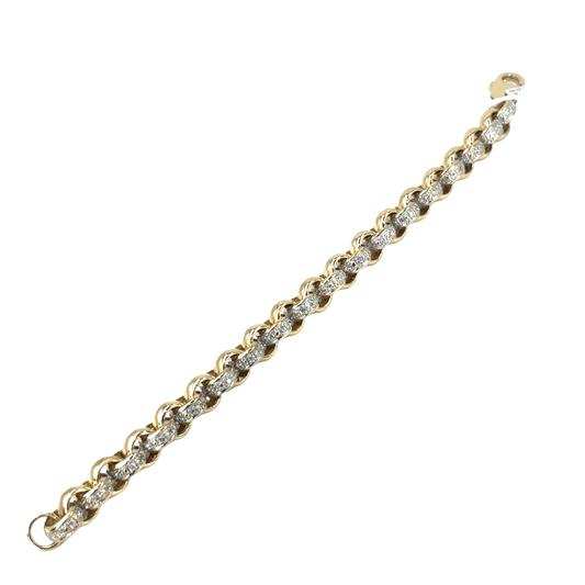 Women’s 9ct White Cz Accented Yellow Gold Chain Bracelet - 32.2g 8.5” - Hyman’s Jewellers