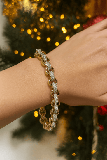 Women’s 9ct White Cz Accented Yellow Gold Chain Bracelet - 32.2g 8.5” - Hyman’s Jewellers