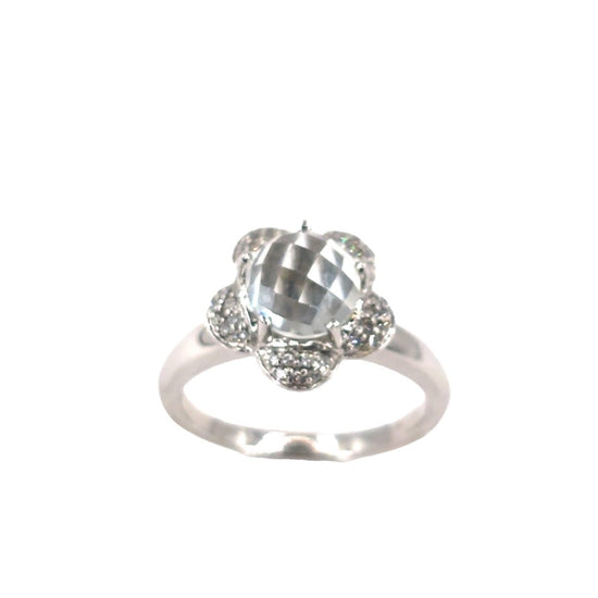 Women’s 9ct White Gold Diamond & White Topaz Flower Ring - 4.9g - Hyman’s Jewellers