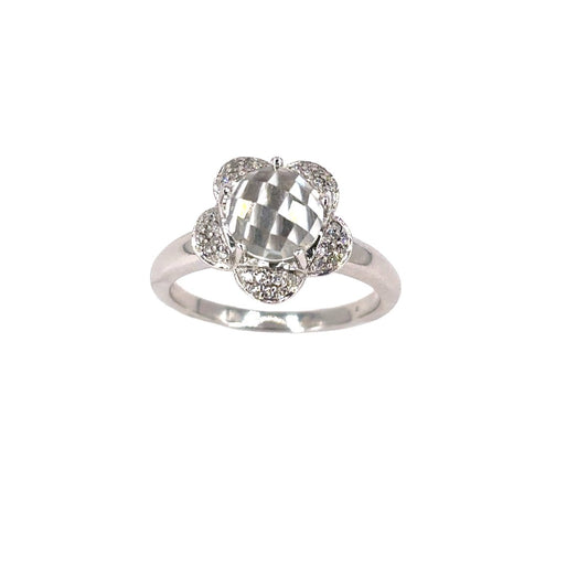 Women’s 9ct White Gold Diamond & White Topaz Flower Ring - 4.9g - Hyman’s Jewellers