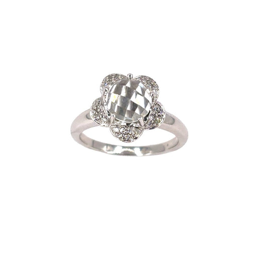 Women’s 9ct White Gold Diamond & White Topaz Flower Ring - 4.9g - Hyman’s Jewellers