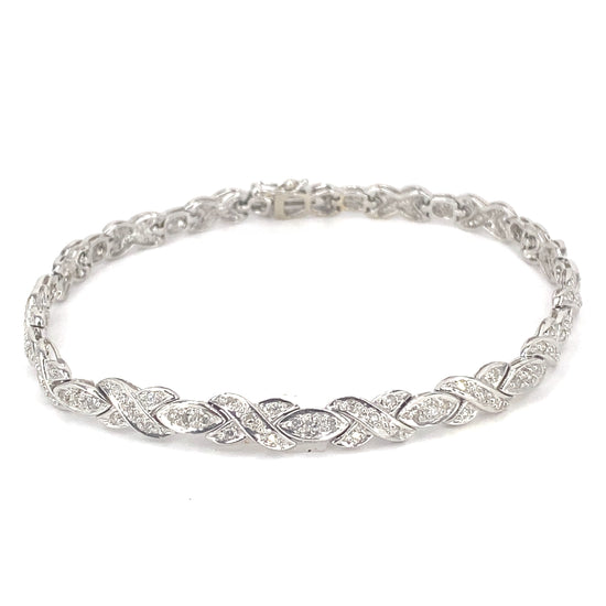 Women’s 9ct White Gold Fancy Link Diamond Tennis Bracelet - 1.50ct - Hyman’s Jewellers