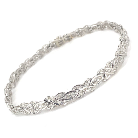 Women’s 9ct White Gold Fancy Link Diamond Tennis Bracelet - 1.50ct - Hyman’s Jewellers
