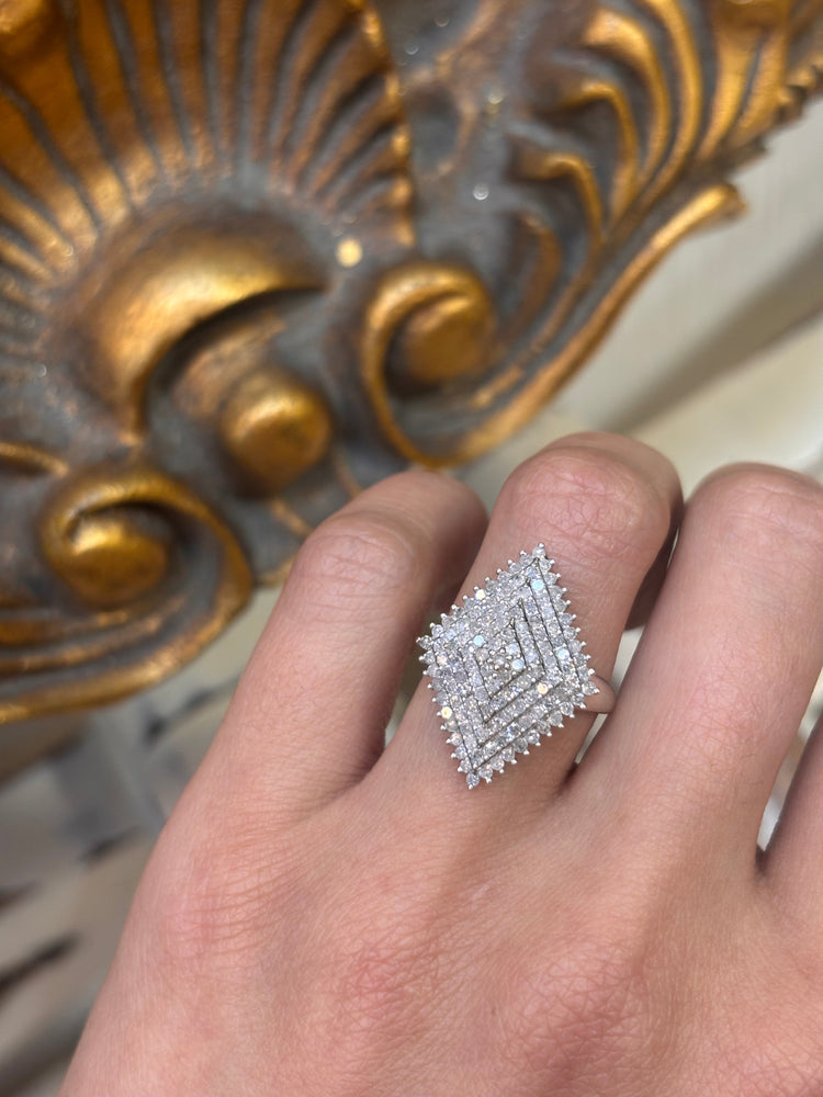 Women’s 9ct White Gold Symmetrical Statement Diamond Cluster Ring - 1.00ct - Hyman’s Jewellers