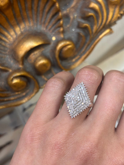 Women’s 9ct White Gold Symmetrical Statement Diamond Cluster Ring - 1.00ct - Hyman’s Jewellers